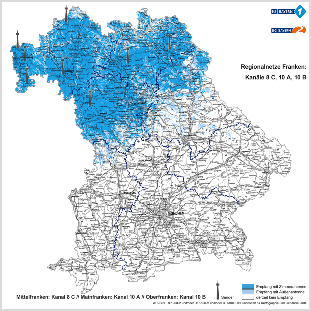 BR Sendernetz Franken: Kanäle 8C, 10 A, 10 B - Quelle: BR