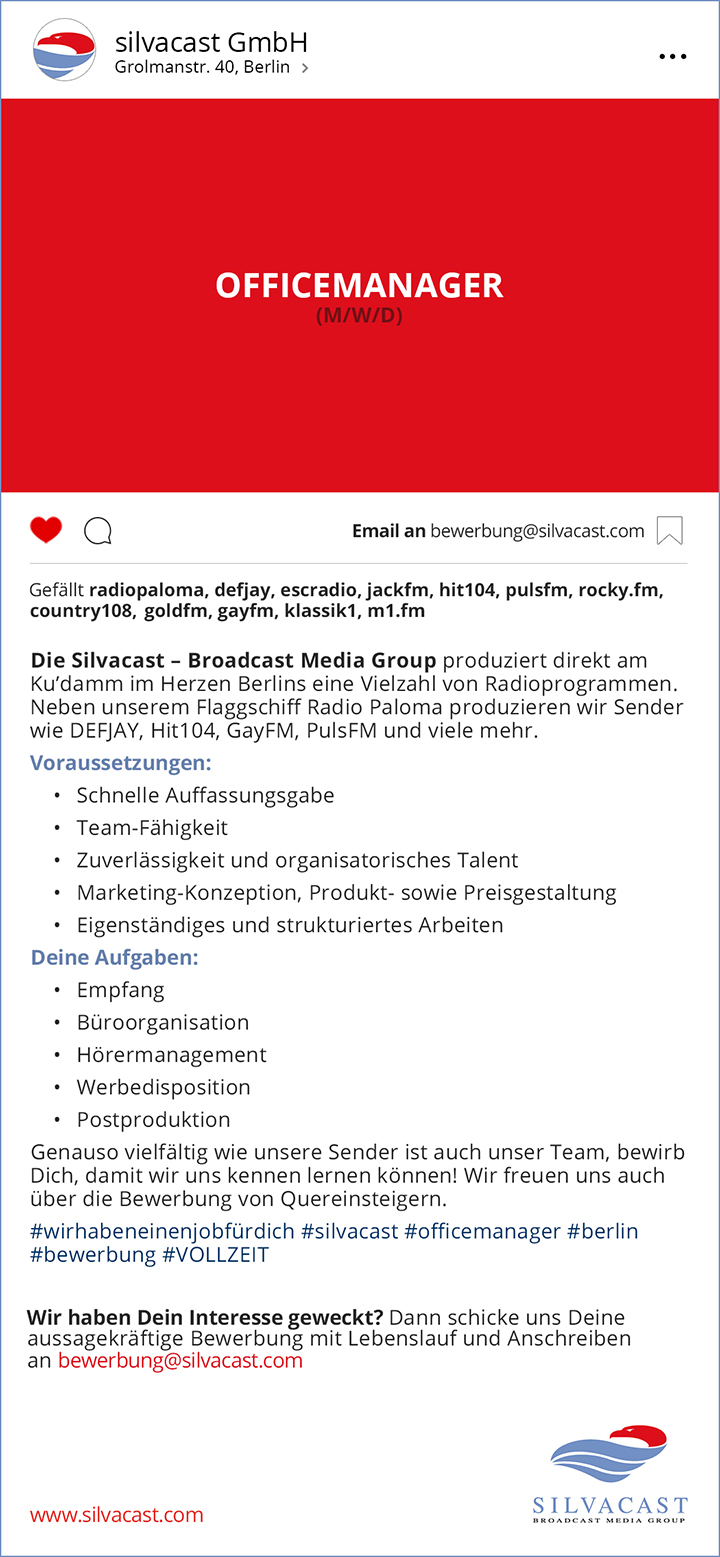Die Silvacast GmbH ist ein seit 20Jahren etabliertes, eigenständiges und unabhängiges Medienunternehmen mit langjähriger Erfahrung im Radiobereich.